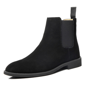 Botas Chelsea para Hombre de Cuero Genuino con Punta Redonda, Botines Sin Cordones, Suela de Goma Transpirable, Color Sólido para Todas las Temporadas - Product Image 5