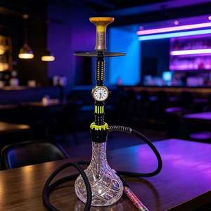 Electric Hookah with Clock Display Glass Base Metal Stand Tobacco Smoking Pipe Lounge <b>Bar</b> Gift - Product Image 2