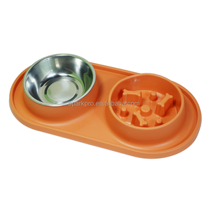Silicone Mat Spill-Proof Double <span class=keywords><strong>Dog</strong></span> Cat Tigelas Elegante <span class=keywords><strong>Plastic</strong></span> Pet <span class=keywords><strong>Bowl</strong></span> com Aço Inoxidável Durável Alimentador Lento Série Basics - Product Image 1