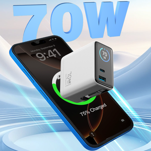 Adaptateur universel 70W avec prise US/EU/UK, câble rétractable, chargeur de voyage international 2 ports USB-A, chargeur GaN, prix usine - Product Image 3