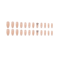 Oferta Especial: 24 Uñas Postizas Cuadradas con Punta Francesa Color Nude, Diseño 3D con Lazo y Diamantes de Imitación, Reutilizables, de ABS, con Pegamento para Mujer