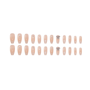 Oferta Especial: 24 Uñas Postizas Cuadradas con Punta Francesa Color Nude, Diseño 3D con Lazo y Diamantes de Imitación, Reutilizables, de ABS, con Pegamento para Mujer - Product Image 2