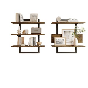 <b>Wall</b>-mounted Wooden <b>Floating</b> <b>Shelf</b> Multi-tiered Storage Rack For Bathroom With Foldable Support Durable Design - Product Image 5