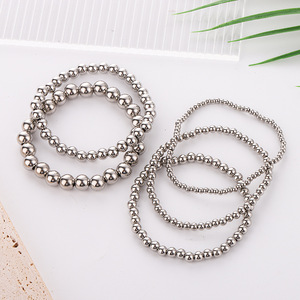 4mm 6mm 8mm 18K Gold Plated Stainless Steel Stackable Stretch Bead <strong>Ball</strong> <strong>Bracelet</strong> Gold Beaded <strong>Bracelets</strong> for Women Hypoallergenic - Product Image 3