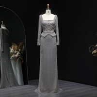 Jancember LSZ633 Magnifiques Robes de Soirée Droites Grises à Col Carré avec Cristaux et Perles