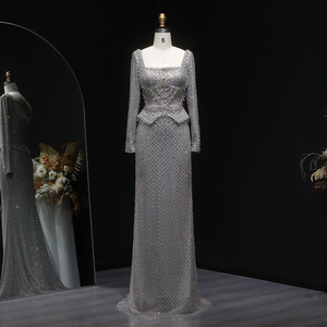 Jancember LSZ633 Magnifiques Robes de Soirée Droites Grises à Col Carré avec Cristaux et Perles - Product Image 2