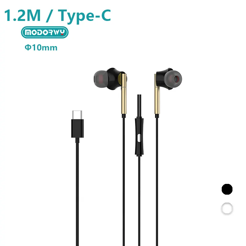 MODORWY Stereo Earphone With Type-C Plug Use for all mobile 1.2M Length 20-20KHz TPE only microphone