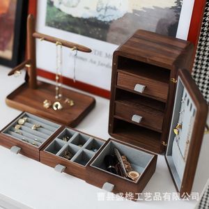 Wooden Jewelry Box Drawer Style Large Capacity <b>Storage</b> For Rings Necklaces <b>Dressing</b> <b>Table</b> Organizing - Product Image 1
