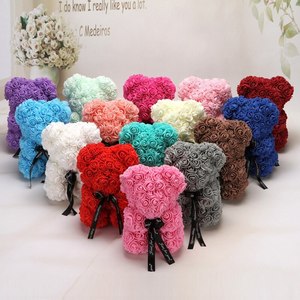 Drop Shipping 25cm Red Rose Teddy Bear Romantic Eternal Flower Wedding Party Decoration Christmas Valentines Day Gift For Wife