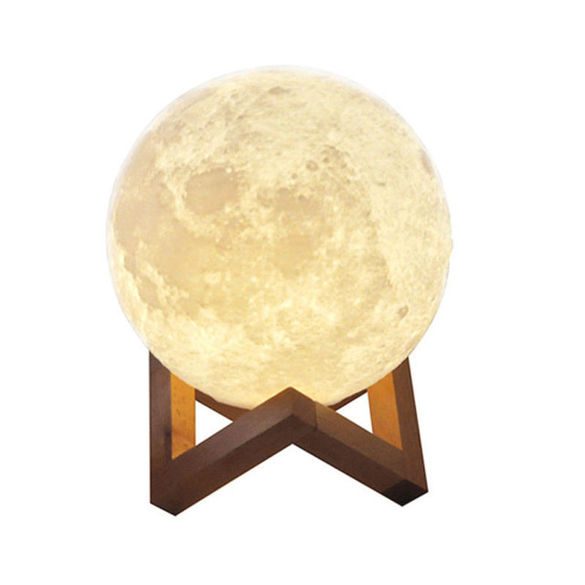 Newish Modern Desk Holder Christmas Decor Magnetic Rechargeable D18cm Led Lunar Shape Night Starry Sky 3D Wood Moon Lamp Light
