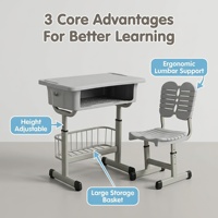 Ensemble de bureau et chaise ergonomiques réglables en plastique pour étudiants avec tiroir et design durable et écologique pour l'école et la maison