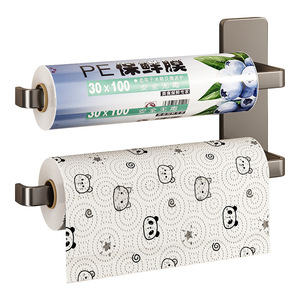 Kitchen Paper Towel Holder Cling Film Roller Multi Function Storage Rack For Kitchen <b>Corner</b> Wall Mount - Product Image 5
