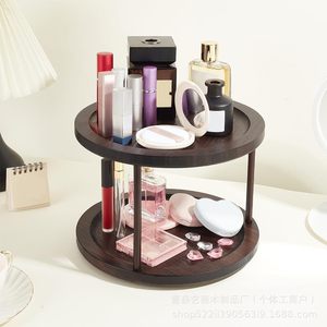Wooden Double Layer <b>Rotating</b> Storage <b>Rack</b> Round 360 Degree Kitchen <b>Spice</b> Organizer Desktop Cosmetic Holder Standing Type - Product Image 3