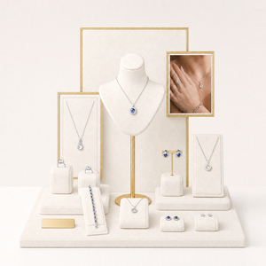 Zebopak Beige PU Leather Jewelry Display Set for Retail Store Picture Frame <b>Necklace</b> Bust <b>Ring</b> Earring Bracelet Manufacturer - Product Image 1