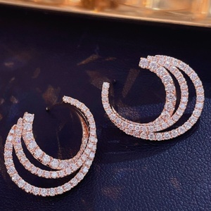 Boucles d'oreilles créoles Xinfly en or massif 18 carats, triple rangée, brillantes, 3 couches pavées, AU750, 1,80 ct, diamants naturels, bijoux fins pour femmes - Product Image 2