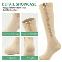 Chaussettes de sport à compression tricotées ODM avec fermeture éclair, en nylon/coton, avec bordure/semelle élastique, design montant jusqu'au genou