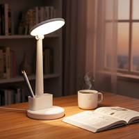 Lampe de bureau LED moderne tactile, alimentée par USB, sur batterie, en plastique, pour étudiants, dortoir, chambre d'enfant, avec porte-stylo, à intensité variable, pour chevet