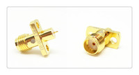 Connecteur SMA femelle à 4 trous pour montage sur bride, terminaison de ligne de transmission microbande, 50 ohms, laiton plaqué or