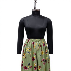 Women's Floral Print A-Line Floor-Length <b>Skirt</b> Elastic Waist <b>Chiffon</b> Casual Spring Style Green - Product Image 1