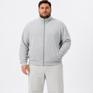 Blouson Homme en Maille Côtelée à Col Montant, Entièrement Zippé, en Coton Épais, Décontracté, Grande Taille, Coupe Ample et Décontractée, 6XL - Product Image 1