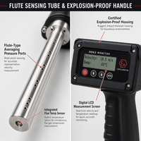 3062 Moniteur de vitesse de débit de gaz pour conduite antidéflagrante, tube de Pitot de mesure pour test de pression dynamique et statique, alarme sonore d'oxygène