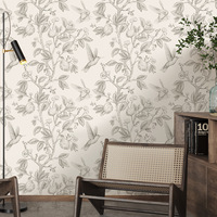 Papier peint auto-adhésif en PVC imperméable à l'eau avec motif d'oiseaux, de fleurs et de feuilles vertes, pour la décoration de la maison, idéal pour la décoration de la salle de séjour
