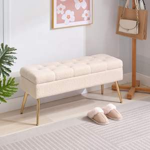 Muebles <span class=keywords><strong>de</strong></span> dormitorio <span class=keywords><strong>de</strong></span> diseño moderno nórdico, Banco tapizado <span class=keywords><strong>de</strong></span> tela <span class=keywords><strong>de</strong></span> felpa <span class=keywords><strong>de</strong></span> peluche con patas doradas para pies <span class=keywords><strong>de</strong></span> <span class=keywords><strong>cama</strong></span> - Product Image 5