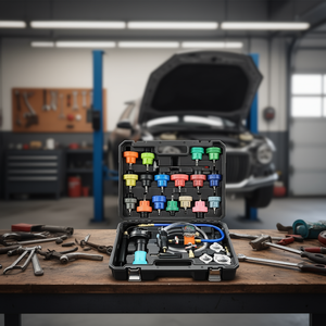 ชุดทดสอบแรงดันน้ำหล่อเย็น 47 ชิ้น ชุดเติมน้ำยาหม้อน้ำแบบสุญญากาศอเนกประสงค์ พร้อมอะแดปเตอร์โลหะ 3 ชิ้น เครื่องมือทำความเย็นยานยนต์ รุ่น D0100XFPW9U - Product Image 2