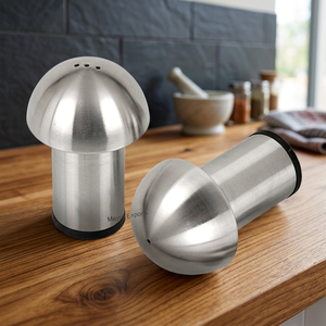 Ensemble salière-poivrière en acier inoxydable durable et écologique, forme champignon, avec couvercle, outils uniques pour herbes et épices (Métal) Mayur Exports - Product Image 4