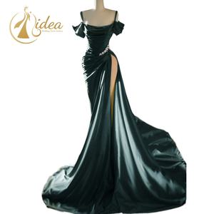 ชุดราตรีผ้าซาตินแบบเปิดไหล่ ดีไซน์หรูหรา สายเดี่ยวทรงเมอร์เมด แต่งระบายชายกระโปรงยาวผ่าหน้า ประดับลูกไม้ เหมาะสำหรับงานปาร์ตี้ - Product Image 1