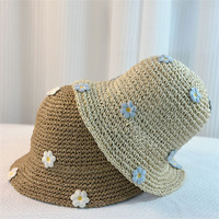 Vente en gros Crochet fait main petites marguerites fleurs Patch plaine paille seau chapeaux de paille été femmes plage papier pêcheur chapeau