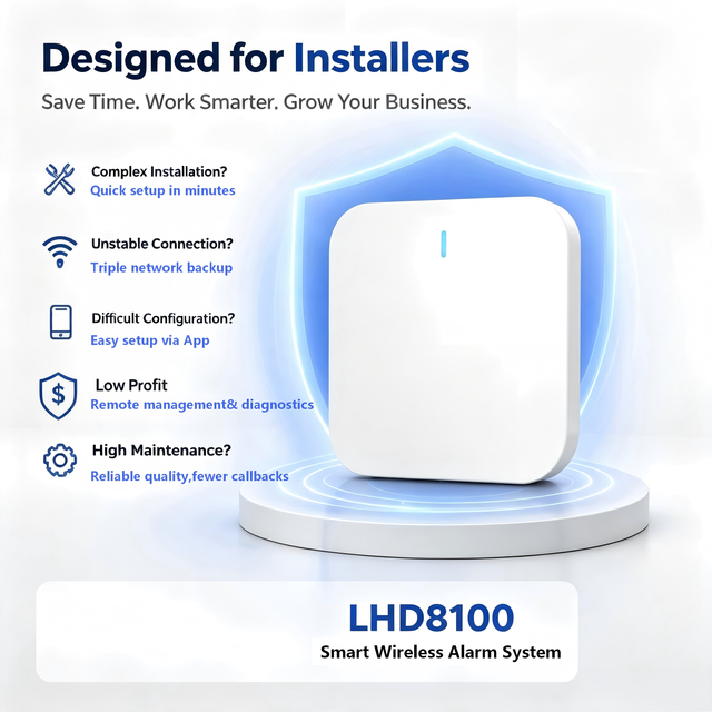 LHD8100 Smart Home Kits & Systems 800m Long Range up to 132 Wireless Devices EN18031 Certified AES Encrypted SIA Alarm Protocols