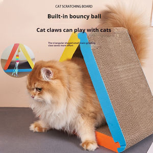 Jouets pour chats en forme de triangle ondulé avec griffoir à balle élastique intégré, fournitures pour animaux de compagnie pour chats, arbres à chats et griffoirs - Product Image 3