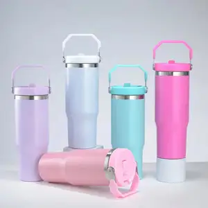 New 30oz 20oz sublimation double wall 304 stainless steel vacuum flip top car tumbler kids mugs with colorful handle cover