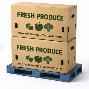 Cajas de Cartón Corrugado para Envasado de Productos Frescos, Cartón Ventilado para Envío de Alimentos con Orificios para Asas, Impresión de Tamaño Personalizado - Product Image 5