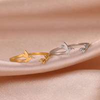 Bague ouverte ajustable en acier inoxydable Myshape avec feuilles d'arbre et oiseau pour femme, bijoux tendance 2024, cadeau d'anniversaire, nouveauté