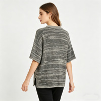 Pull-over en maille texturée élégant et scintillant à manches courtes, gris dégradé avec sequins, pour femme, fabrication artisanale de qualité supérieure, vente en gros