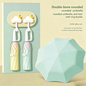 Folding <b>Umbrella</b> Carabiner Handle Coating Layer Fabric Blocking UV Travel Backpack Lightweight Portable Rain Sun Anti Men Women - Product Image 1