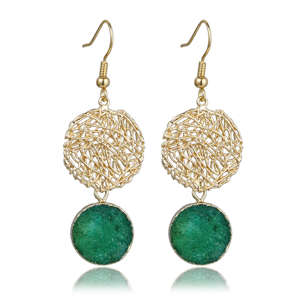 Wholesale gold plated statement jewelry natural crystal agate druzy drop earrings for women 2020