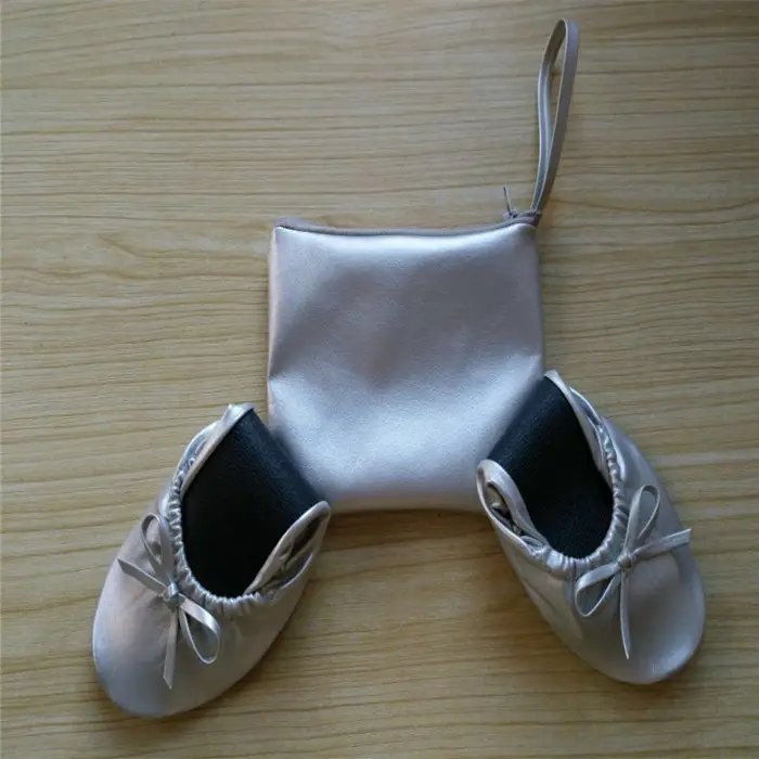 Small MOQ Customize Girl Ballet Flats Kids PU Soft Ballerina Shoes Foldable Ballet Shoes in Bag