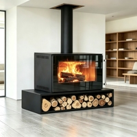 Cheminée autoportante en bois à écran plein en verre certifiée CE, haute efficacité 89%, chauffage 19/23KW pour Villa, Hôtel, Restaurant, OEM ODM