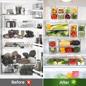 14 Pack BPA-Free PET <b>Plastic</b> Fridge Organizer Bins Stackable with Lids Clear <b>Food</b> Storage <b>Containers</b> for Freshness Preservation - Product Image 3