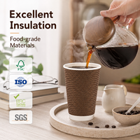 Gobelet en papier ondulé Kraft classique, moderne, avec revêtement PE interne, anti-fuite et support de protection, pour café, torréfaction, petit-déjeuner et plats à emporter