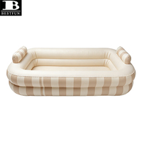 Piscine gonflable rectangulaire beige en PVC épaissi, avec rayures, transat gonflable avec appui-tête, pour la famille, extérieur, jardin