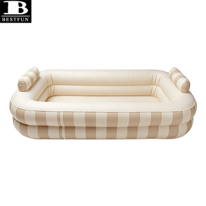Piscine <span class=keywords><strong>gonflable</strong></span> <span class=keywords><strong>rectangulaire</strong></span> beige en PVC épaissi, avec rayures, transat <span class=keywords><strong>gonflable</strong></span> avec appui-tête, pour la famille, extérieur, jardin - Product Image 5