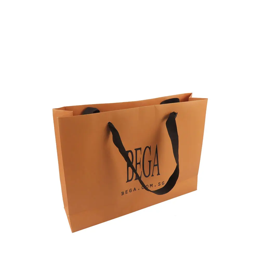 Custom logo gold stamping printed gift clothing shopping Packaging paper bags with ribbon handle
