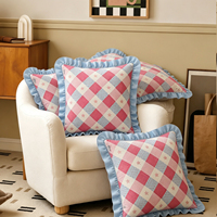 Housse de coussin 100% coton à volants motif étoile et losange, housse de coussin imprimée mignonne pour chambre d'enfant, canapé, décoration textile pour la maison