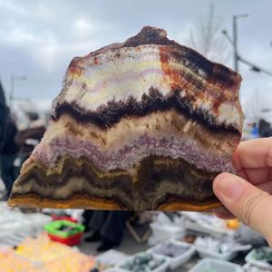 Venta al por mayor de losa de fluorita natural de Kazajstán, símbiosis Super Siete, cuarzo rutilado de jardín, cristal en rodajas para decoración. - Product Image 1