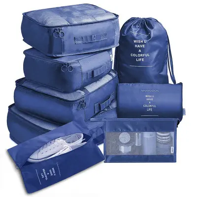 Stylish 8pcs set beautiful travel clothes under-ware organizer bag multifunction luggage packing cubes bag set for men women