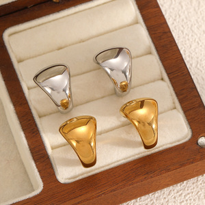 Geometric C-Shaped Stainless Steel Earrings Gold <b>Silver</b> <b>Studs</b> For Women Fashion Jewelry - Product Image 2